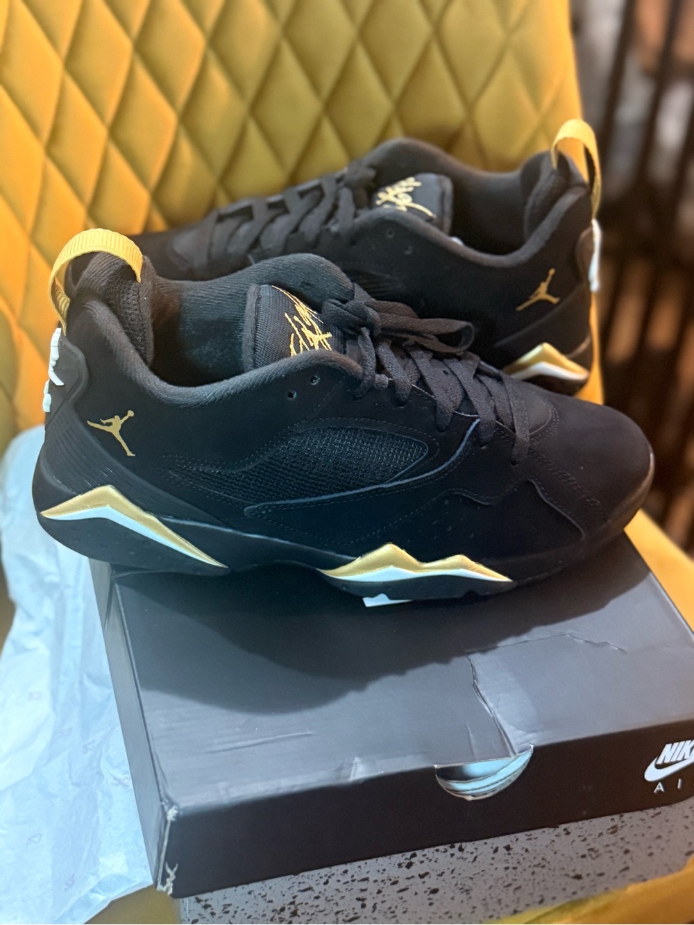 Jordan Men’s Black and Gold Low-Top Sneakers